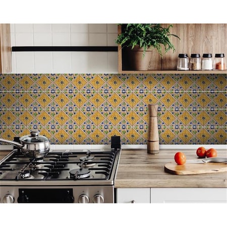 Gfancy Fixtures 7 x 7 in. Yellow & Blue Provence Peel & Stick Removable Tiles GF2627770